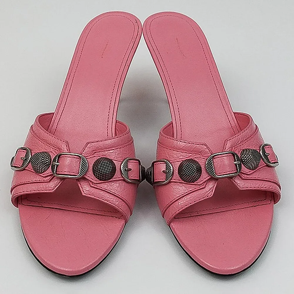 Balenciaga Sweet Pink Silver Detail Le Cagole Kitten Heel Sandals - EU 39/US 8 - Picture 2 of 11